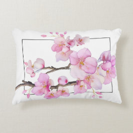 美しいピンクの水彩画の桜の花 アクセントクッション