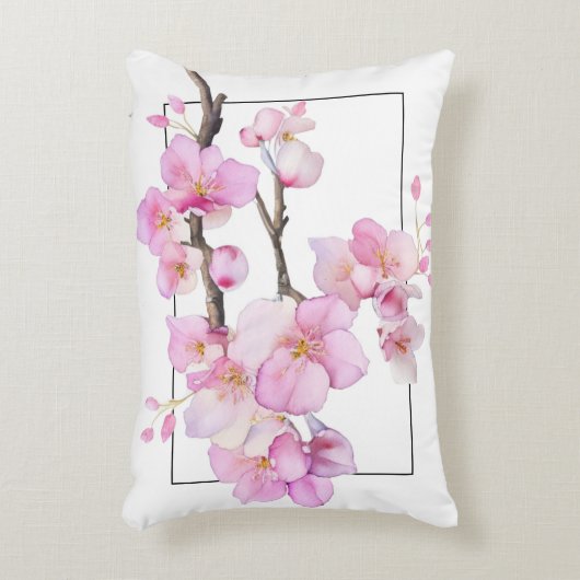 美しいピンクの水彩画の桜の花 アクセントクッション (正面(垂直))