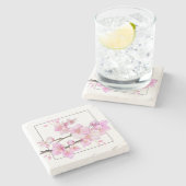 美しいピンクの水彩画の桜の花 ストーンコースター (横)