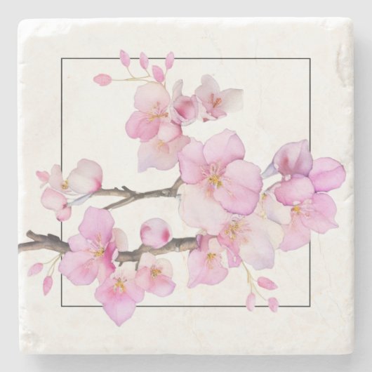 美しいピンクの水彩画の桜の花 ストーンコースター (正面)