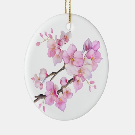 美しいピンクの水彩画の桜の花 セラミックオーナメント (右)