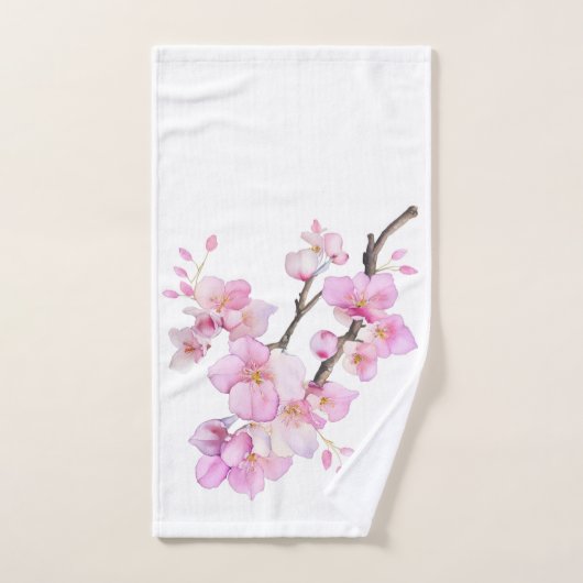 美しいピンクの水彩画の桜の花 バスタオルセット (ハンドタオル)