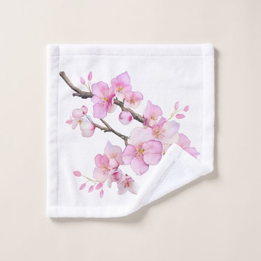 美しいピンクの水彩画の桜の花 バスタオルセット (ウォッシュタオル)