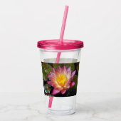 美しいピンクの水百合写真 アクリルタンブラー (裏面)