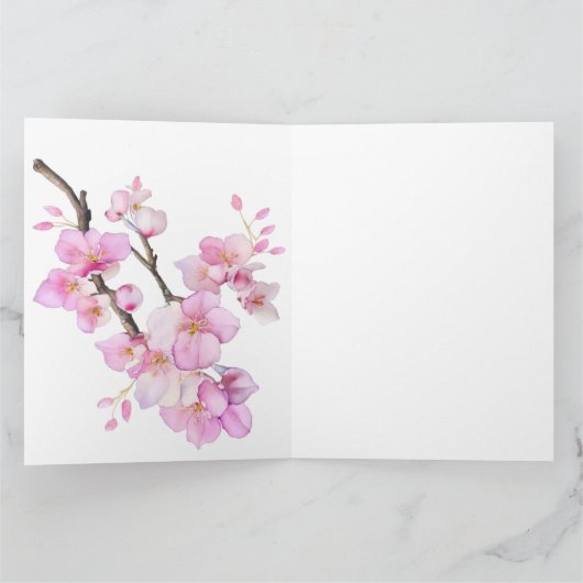 美しいピンクの水色のさくらんぼ桜の花 カード (内部)