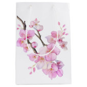 美しいピンクの水色のさくらんぼ桜の花 ミディアムペーパーバッグ (正面)