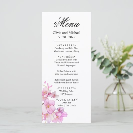 美しいピンクの水色のさくらんぼ結婚の花 メニュー (スタンド正面)