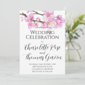 美しいピンクの水色のさくらんぼ結婚の花 招待状 (スタンド正面)