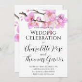 美しいピンクの水色のさくらんぼ結婚の花 招待状 (正面/裏面)