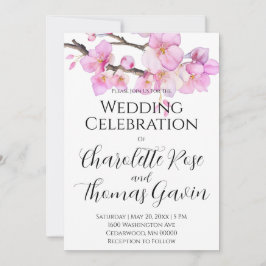 美しいピンクの水色のさくらんぼ結婚の花 招待状