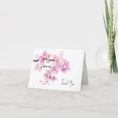 美しいピンクの水色のさくらんぼ花フローラ サンキューカード (正面)