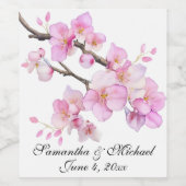 美しいピンクの水色のさくらんぼ花脚本 ワインラベル (シングルラベル)