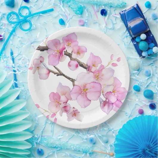美しいピンクの水色のさくらんぼ ペーパープレート (パーティー)