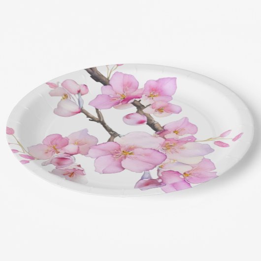 美しいピンクの水色のさくらんぼ ペーパープレート (アングル)