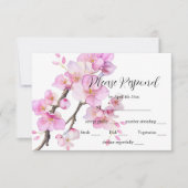 美しいピンクの水色のさくらんぼ 出欠カード (正面)