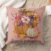美しいピンクの水色のカボチャと秋の花 クッション (ブランケット)
