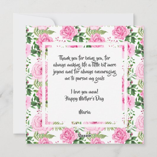 美しいピンクの水色のバラフォトマザーズデイ シーズンカード (裏面)