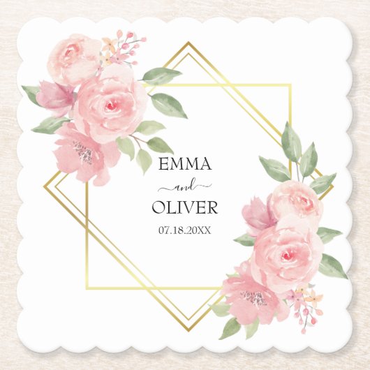 美しいピンクの水色のバラ ペーパーコースター (正面)