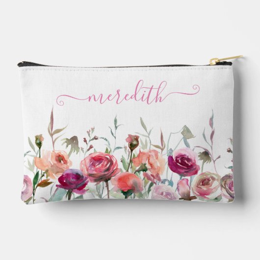 美しいピンクの水色の花の庭の名前 アクセサリーポーチ (裏面)