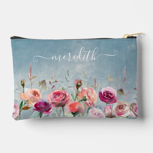 美しいピンクの水色の花の庭の名前 アクセサリーポーチ (裏面)