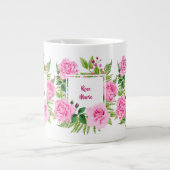 美しいピンクの水色バラ母の日 ジャンボコーヒーマグカップ (正面)