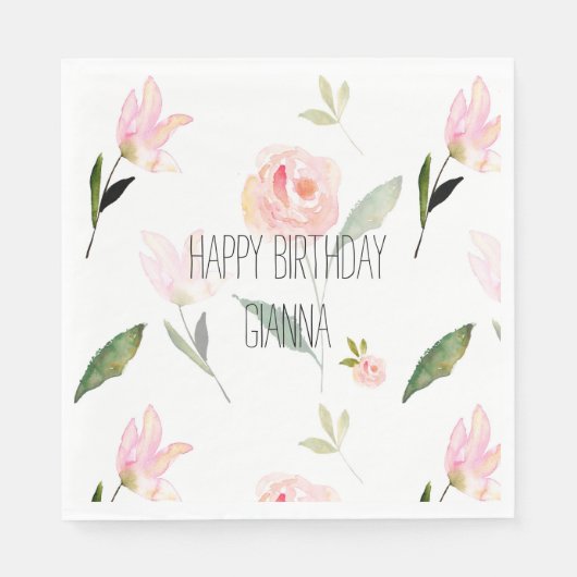 美しいピンクの水色フローラ スタンダードランチョンナプキン (正面)