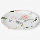 美しいピンクの水色フローラ ペーパープレート (アングル)