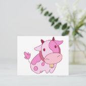 美しいピンクの漫画の牛 ポストカード (スタンド正面)