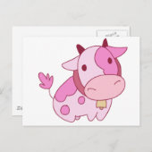 美しいピンクの漫画の牛 ポストカード (正面/裏面)
