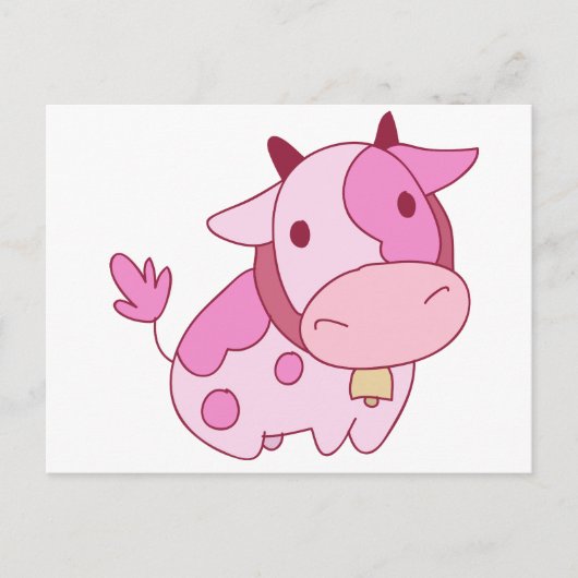 美しいピンクの漫画の牛 ポストカード (正面)