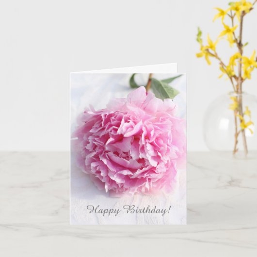 美しいピンクの牡丹、グリーテパーソナライズされたィングカード カード (黄色い花)