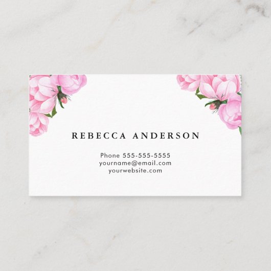 美しいピンクの牡丹 |水彩 名刺 (裏面)