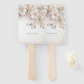 美しいピンクの白い水色の花 ハンドファン (正面&裏面)