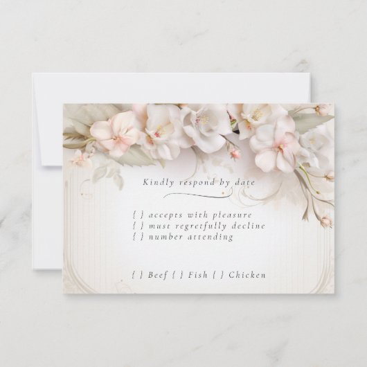 美しいピンクの白い水色の花RSVP 出欠カード (裏面)