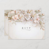 美しいピンクの白い水色の花RSVP 出欠カード (正面/裏面)