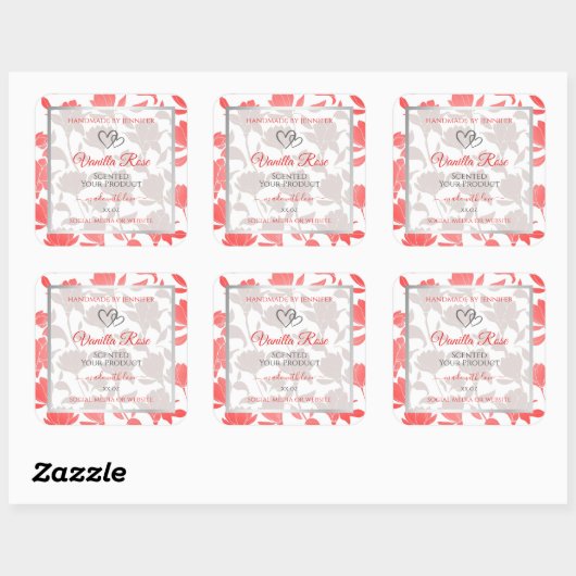 美しいピンクの白い花柄の製品ラベル スクエアシール (シート)