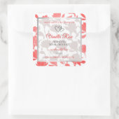 美しいピンクの白い花柄の製品ラベル スクエアシール (バッグ)