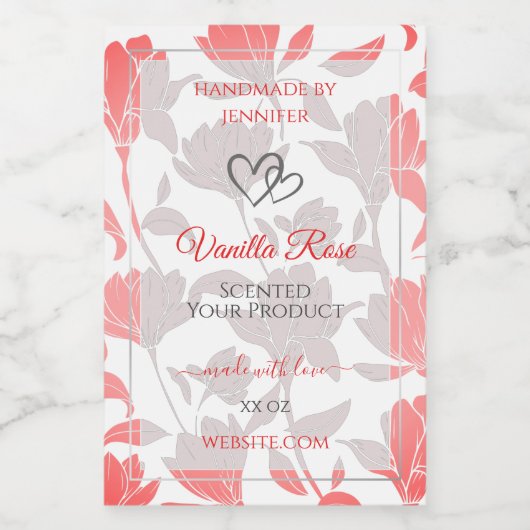 美しいピンクの白い花柄の製品ラベル フードラベル (シングルラベル)