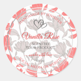 美しいピンクの白い花柄の製品ラベル ラウンドシール