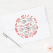 美しいピンクの白い花柄の製品ラベル ラウンドシール (封筒)