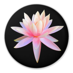美しいピンクの白い蓮の花柄 セラミックノブ