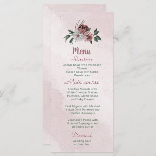 美しいピンクの白シナモンバラフローラ緑 メニュー (正面/裏面)