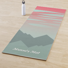 美しいピンクの空と山のイラストレーション ヨガマット