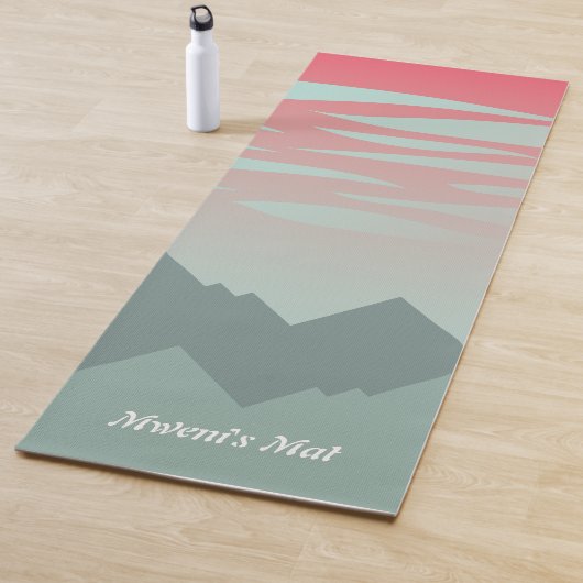美しいピンクの空と山のイラストレーション ヨガマット (インサイチュ)