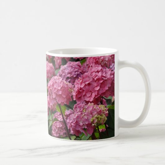 美しいピンクの紫陽花の花 コーヒーマグカップ (右)