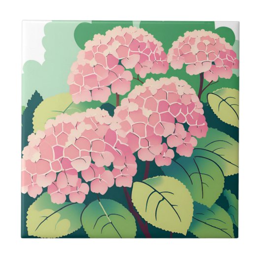 美しいピンクの紫陽花の茂み タイル (正面)