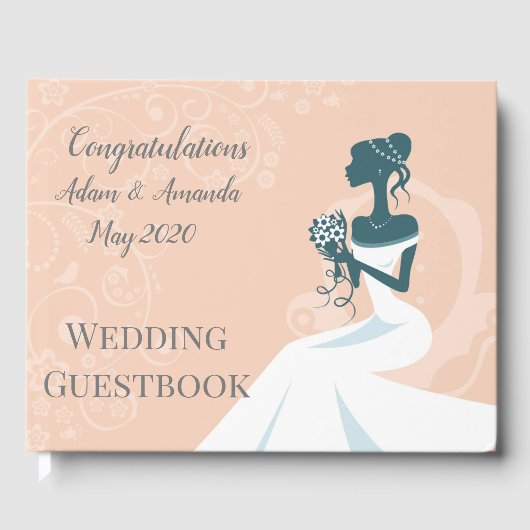 美しいピンクの結婚花嫁 ゲストブック (正面)