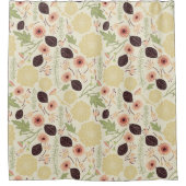 美しいピンクの緑のクリームパターンの花 シャワーカーテン (正面)