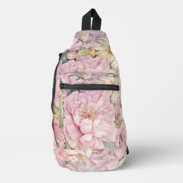 美しいピンクの芍薬の水彩画 スリングバッグ