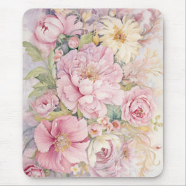 美しいピンクの芍薬の水彩画 マウスパッド